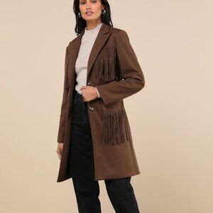 Lulus Palomino Dreams Brown Fringe Coat - Size M